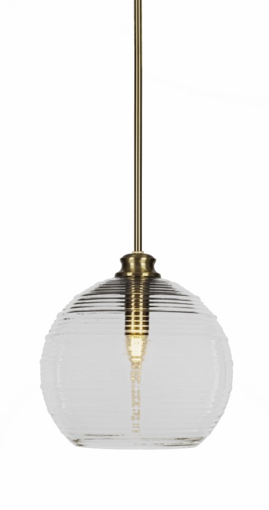 Toltec Lighting-71-NAB-5130-Malena-1 Light Stem Hung Pendant-14 Inches Wide by 13.75 Inches High   New Age Brass Finish with Clear Ribbed Glass