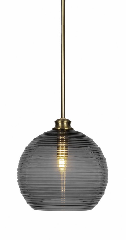 Toltec Lighting-71-NAB-5132-Malena-1 Light Stem Hung Pendant-14 Inches Wide by 13.75 Inches High   New Age Brass Finish with Smoke Ribbed Glass