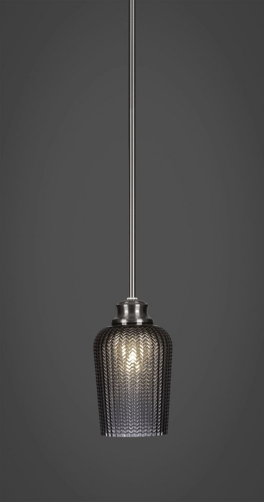 Toltec Lighting-72-BN-4252-Cordova-1 Light Stem Hung Pendant-5 Inches Wide by 8.5 Inches High   Brushed Nickel Finish with Smoke Textured Glass