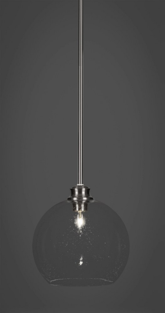 Toltec Lighting-72-BN-4350-Kimbro - 1 Light Stem Hung Stem Hung Pendant-9.75 Inches Tall and 9.75 Inches Wide Brushed Nickel Clear Bubble Brushed Nickel Finish with Clear Bubble Glass