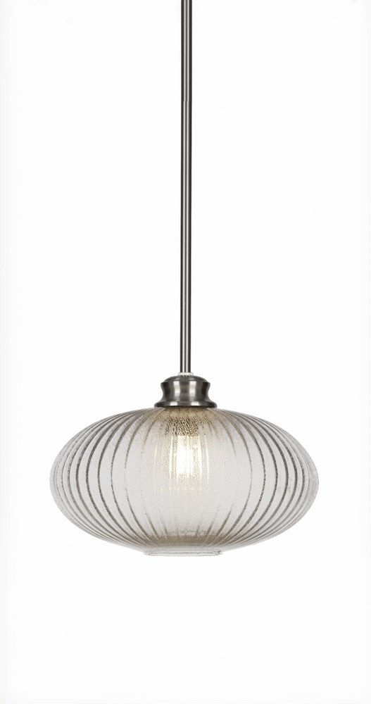 Toltec Lighting-72-BN-4658-Carina-1 Light Chain Hung Pendant-8.25 Inches Wide by 17.5 Inches High   Brushed Nickel Finish with Micro Bubble Ribbed Glass