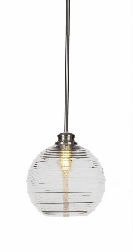 Toltec Lighting-72-BN-5120-Malena-1 Light Stem Hung Pendant-14 Inches Wide by 13.75 Inches High   Brushed Nickel Finish with Clear Ribbed Glass