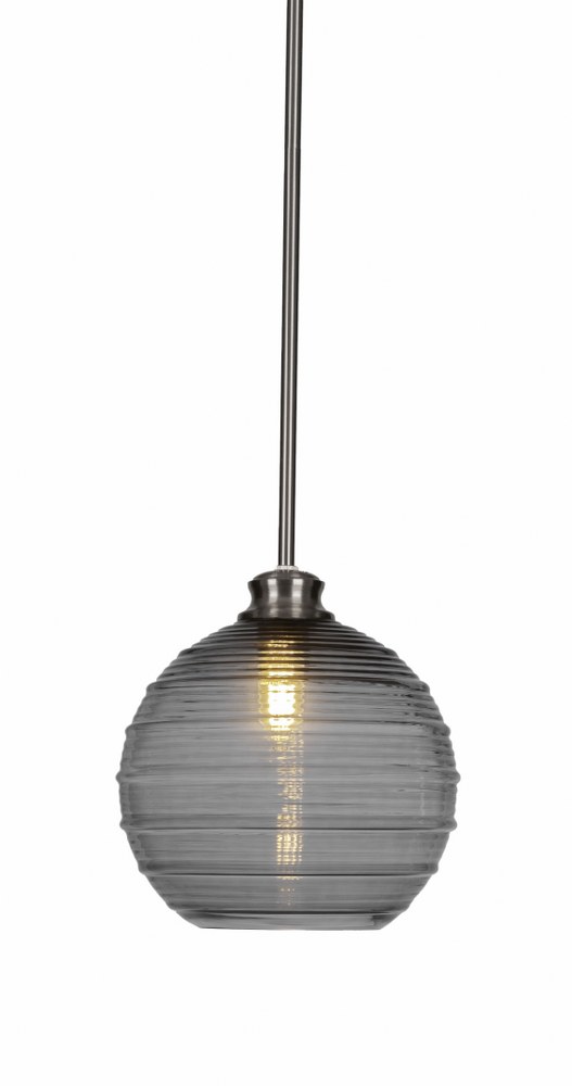 Toltec Lighting-72-BN-5122-Malena-1 Light Stem Hung Pendant-14 Inches Wide by 13.75 Inches High   Brushed Nickel Finish with Smoke Ribbed Glass