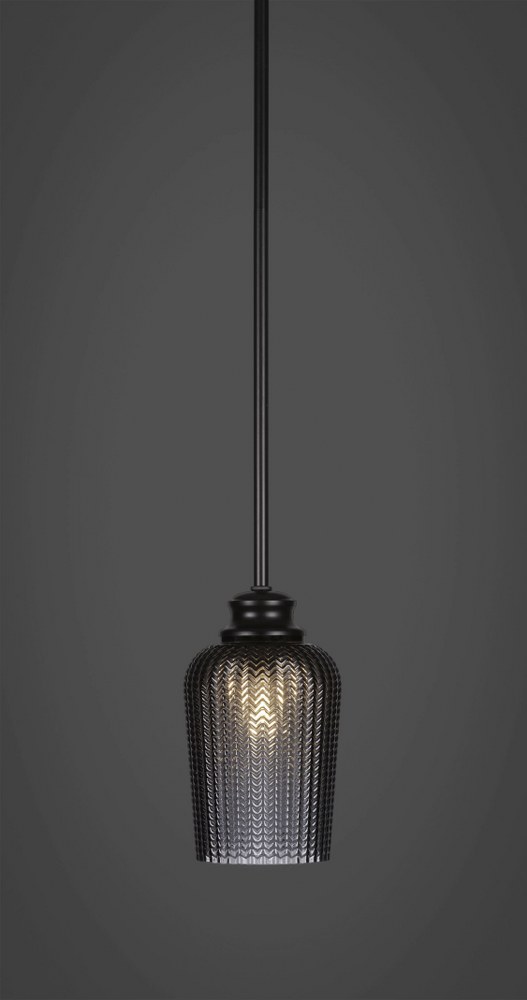 Toltec Lighting-72-MB-4252-Cordova - 1 Light Stem Hung Stem Hung Pendant-8.5 Inches Tall and 5 Inches Wide Matte Black Smoke Textured Brushed Nickel Finish with Smoke Textured Glass