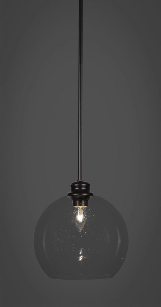 Toltec Lighting-72-MB-4350-Kimbro - 1 Light Stem Hung Stem Hung Pendant-9.75 Inches Tall and 9.75 Inches Wide Matte Black Clear Bubble Brushed Nickel Finish with Clear Bubble Glass