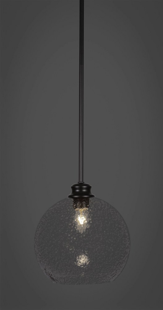 Toltec Lighting-72-MB-4352-Kimbro - 1 Light Stem Hung Stem Hung Pendant-9.75 Inches Tall and 9.75 Inches Wide Matte Black Smoke Bubble Brushed Nickel Finish with Clear Bubble Glass