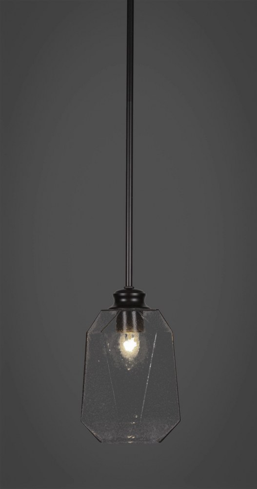 Toltec Lighting-72-MB-4462-Rocklin - 1 Light Stem Hung Stem Hung Pendant-9.75 Inches Tall and 6.75 Inches Wide Matte Black Smoke Brushed Nickel Finish with Clear Bubble Glass