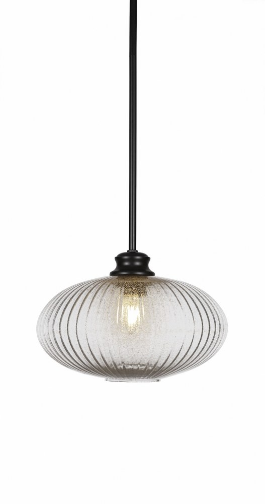 Toltec Lighting-72-MB-4658-Carina-1 Light Chain Hung Pendant-8.25 Inches Wide by 17.5 Inches High   Matte Black Finish with Micro Bubble Ribbed Glass
