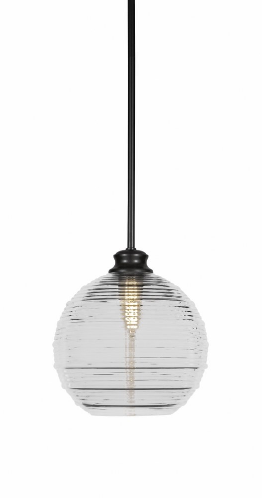 Toltec Lighting-72-MB-5120-Malena-1 Light Stem Hung Pendant-14 Inches Wide by 13.75 Inches High   Matte Black Finish with Clear Ribbed Glass