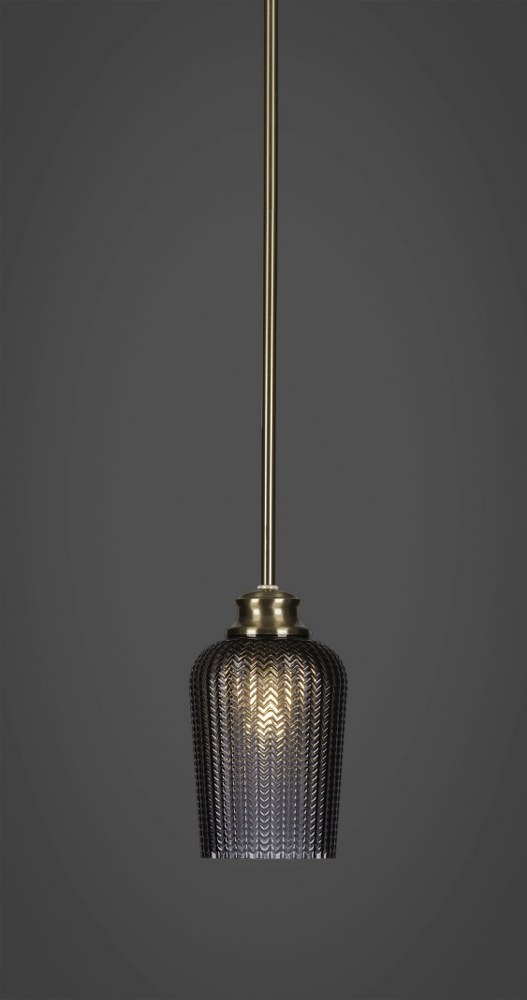 Toltec Lighting-72-NAB-4252-Cordova - 1 Light Stem Hung Stem Hung Pendant-8.5 Inches Tall and 5 Inches Wide New Aged Brass Smoke Textured Brushed Nickel Finish with Smoke Textured Glass