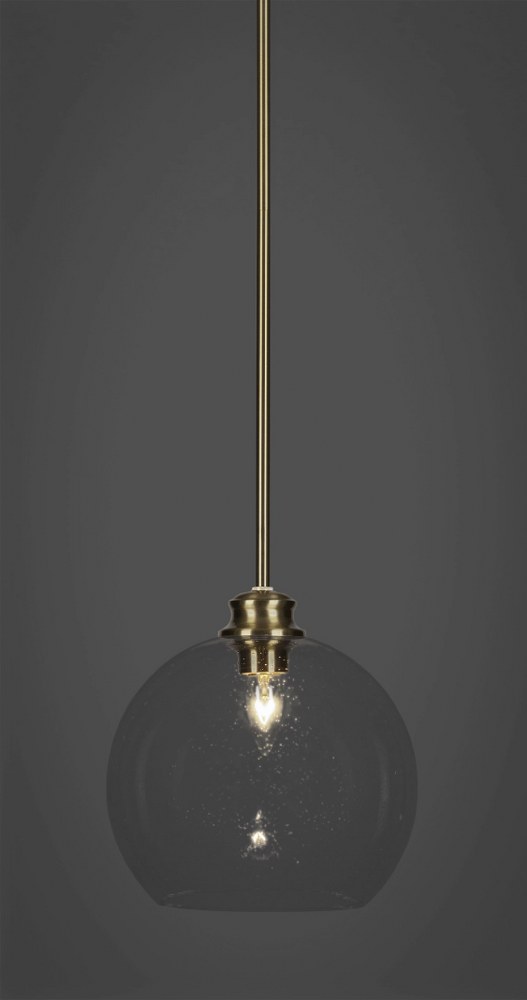 Toltec Lighting-72-NAB-4350-Kimbro - 1 Light Stem Hung Stem Hung Pendant-9.75 Inches Tall and 9.75 Inches Wide New Aged Brass Clear Bubble Brushed Nickel Finish with Clear Bubble Glass