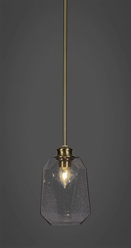 Toltec Lighting-72-NAB-4462-Rocklin - 1 Light Stem Hung Stem Hung Pendant-9.75 Inches Tall and 6.75 Inches Wide New Aged Brass Smoke Brushed Nickel Finish with Clear Bubble Glass