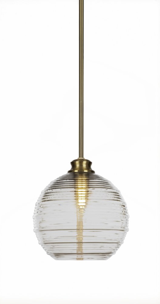 Toltec Lighting-72-NAB-5120-Malena-1 Light Stem Hung Pendant-14 Inches Wide by 13.75 Inches High   New Age Brass Finish with Clear Ribbed Glass