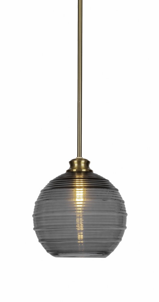 Toltec Lighting-72-NAB-5122-Malena-1 Light Stem Hung Pendant-14 Inches Wide by 13.75 Inches High   New Age Brass Finish with Smoke Ribbed Glass