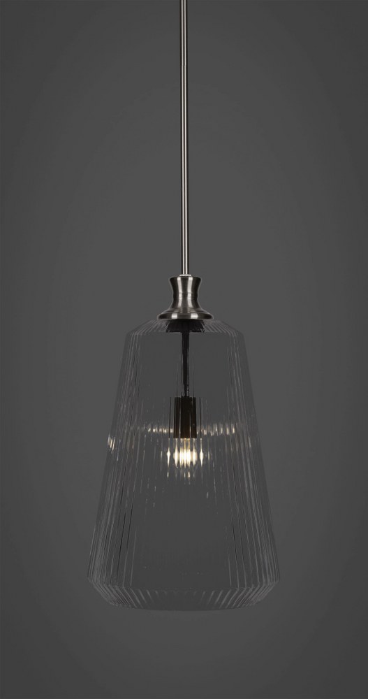 Toltec Lighting-73-BN-4640-Carina - 1 Light Stem Hung Stem Hung Pendant-18.25 Inches Tall and 10.5 Inches Wide Brushed Nickel Clear Ribbed Carina - 1 Light Stem Hung Stem Hung Pendant-18.25 Inches Tal