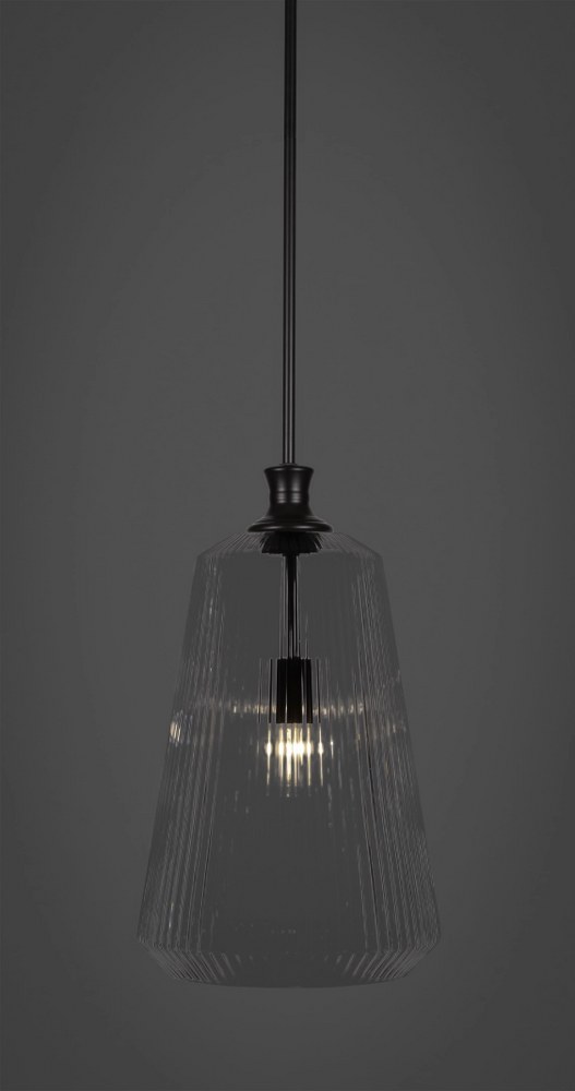 Toltec Lighting-73-MB-4640-Carina - 1 Light Stem Hung Stem Hung Pendant-18.25 Inches Tall and 10.5 Inches Wide Matte Black Clear Ribbed Carina - 1 Light Stem Hung Stem Hung Pendant-18.25 Inches Tall a