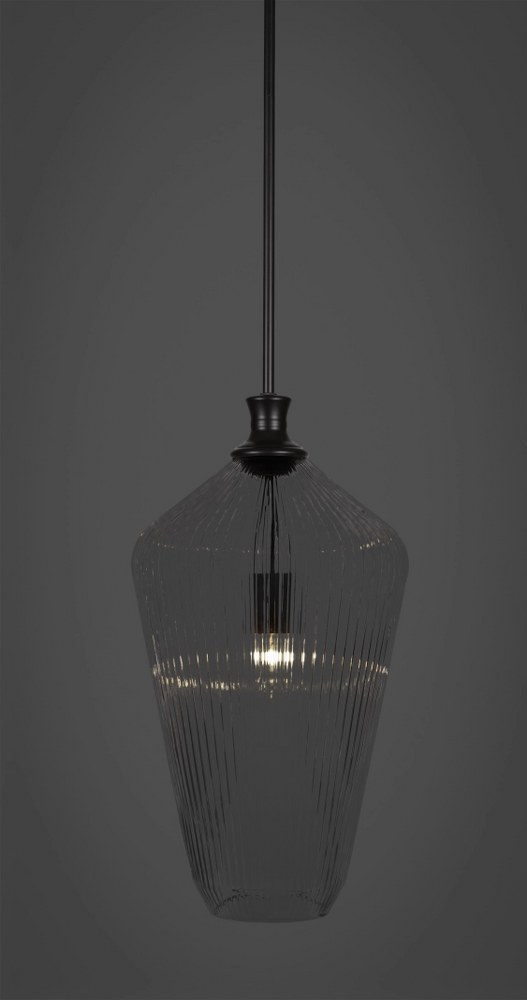 Toltec Lighting-73-MB-4650-Carina - 1 Light Stem Hung Stem Hung Pendant-20 Inches Tall and 10.5 Inches Wide Matte Black Clear Ribbed Brushed Nickel Finish with Clear Ribbed Glass