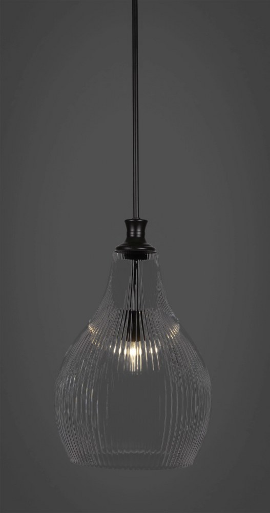 Toltec Lighting-73-MB-4660-Carina - 1 Light Stem Hung Stem Hung Pendant-18.75 Inches Tall and 11.5 Inches Wide Matte Black Clear Ribbed Carina - 1 Light Stem Hung Stem Hung Pendant-18.75 Inches Tall a