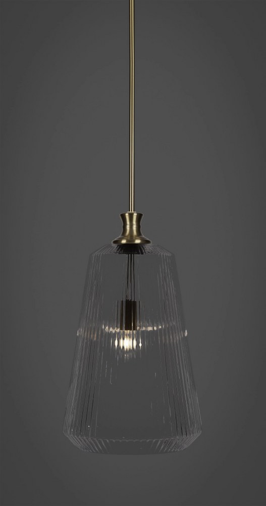 Toltec Lighting-73-NAB-4640-Carina - 1 Light Stem Hung Stem Hung Pendant-18.25 Inches Tall and 10.5 Inches Wide New Aged Brass Clear Ribbed Carina - 1 Light Stem Hung Stem Hung Pendant-18.25 Inches Ta