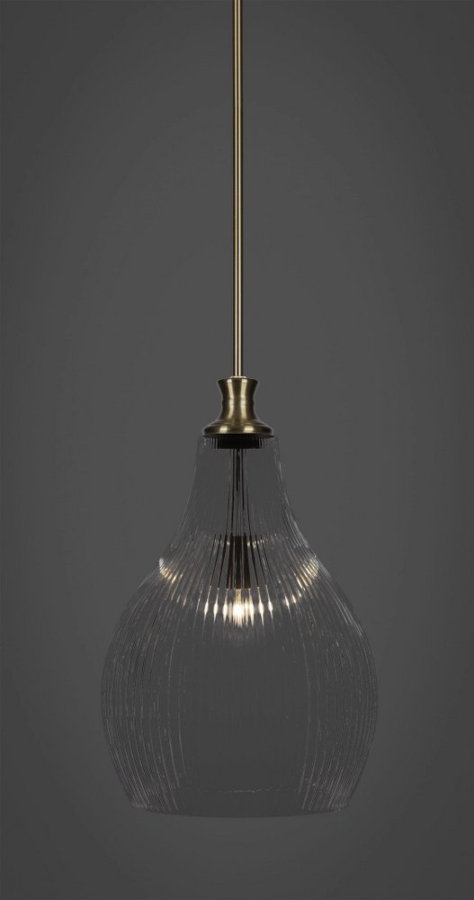 Toltec Lighting-73-NAB-4660-Carina - 1 Light Stem Hung Stem Hung Pendant-18.75 Inches Tall and 11.5 Inches Wide New Aged Brass Clear Ribbed Carina - 1 Light Stem Hung Stem Hung Pendant-18.75 Inches Ta