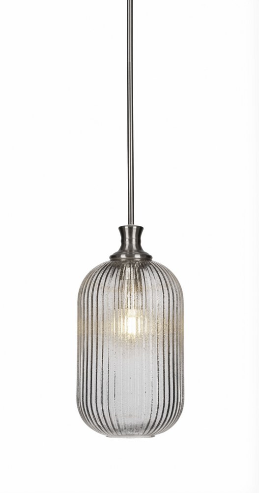 Toltec Lighting-74-BN-4608-Carina-1 Light Chain Hung Pendant-8.25 Inches Wide by 17.5 Inches High   Brushed Nickel Finish with Micro Bubble Ribbed Glass