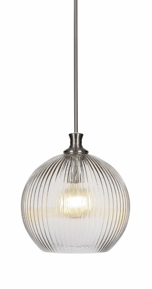 Toltec Lighting-74-BN-4678-LED45C-Carina-4W 1 LED Stem Hung Pendant-13.75 Inches Wide by 14.75 Inches High   Brushed Nickel Finish with Micro Bubble Ribbed Glass