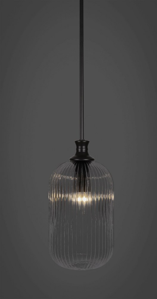 Toltec Lighting-74-MB-4600-Carina - 1 Light Stem Hung Stem Hung Pendant-15.25 Inches Tall and 8.25 Inches Wide Matte Black Clear Ribbed Carina - 1 Light Stem Hung Stem Hung Pendant-15.25 Inches Tall a