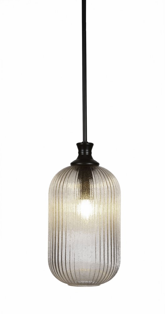 Toltec Lighting-74-MB-4608-Carina-1 Light Chain Hung Pendant-8.25 Inches Wide by 17.5 Inches High   Matte Black Finish with Micro Bubble Ribbed Glass