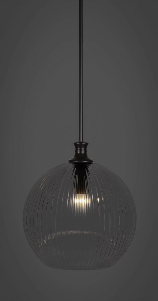 Toltec Lighting-74-MB-4670-Carina - 1 Light Stem Hung Stem Hung Pendant-14.75 Inches Tall and 13.75 Inches Wide Matte Black Clear Ribbed Carina - 1 Light Stem Hung Stem Hung Pendant-14.75 Inches Tall 