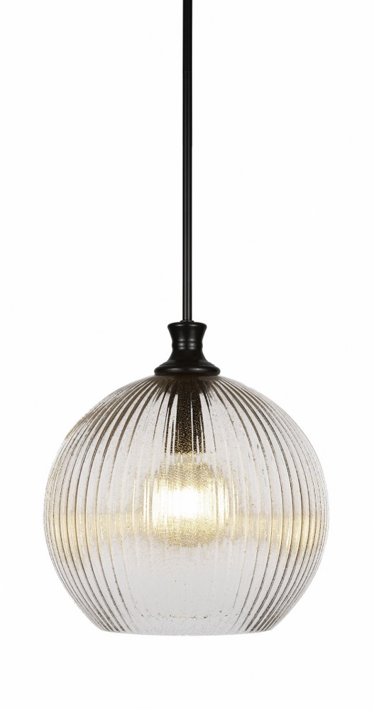 Toltec Lighting-74-MB-4678-LED45C-Carina-4W 1 LED Stem Hung Pendant-13.75 Inches Wide by 14.75 Inches High   Matte Black Finish with Micro Bubble Ribbed Glass