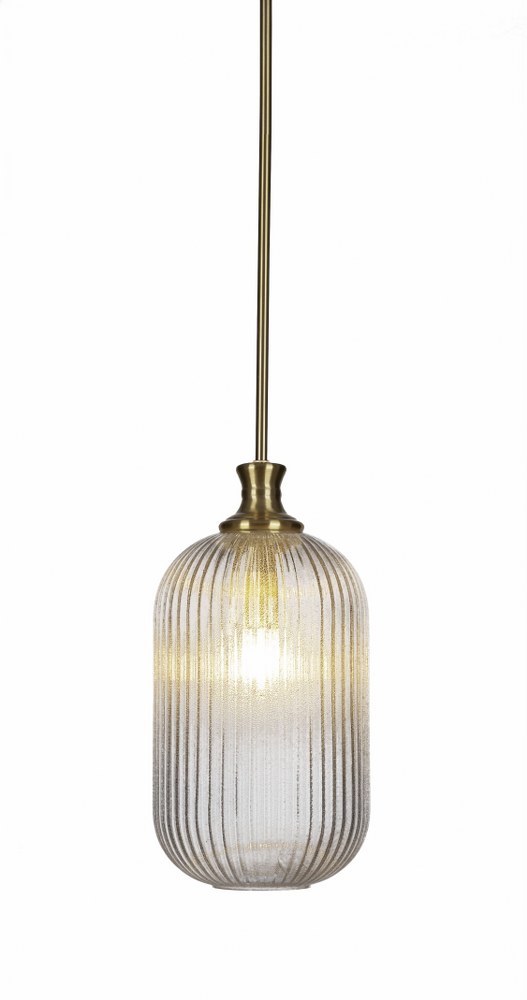 Toltec Lighting-74-NAB-4608-Carina-1 Light Chain Hung Pendant-8.25 Inches Wide by 17.5 Inches High   New Age Brass Finish with Micro Bubble Ribbed Glass