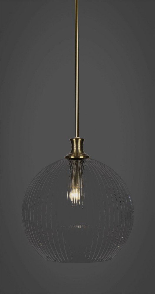 Toltec Lighting-74-NAB-4670-Carina - 1 Light Stem Hung Stem Hung Pendant-14.75 Inches Tall and 13.75 Inches Wide New Aged Brass Clear Ribbed Carina - 1 Light Stem Hung Stem Hung Pendant-14.75 Inches T