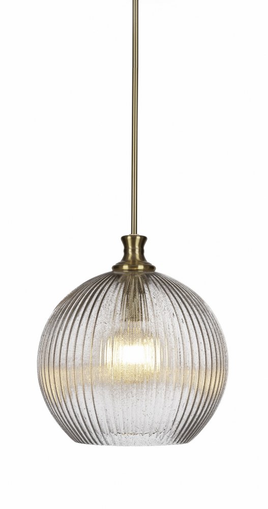Toltec Lighting-74-NAB-4678-LED45C-Carina-4W 1 LED Stem Hung Pendant-13.75 Inches Wide by 14.75 Inches High   New Age Brass Finish with Micro Bubble Ribbed Glass