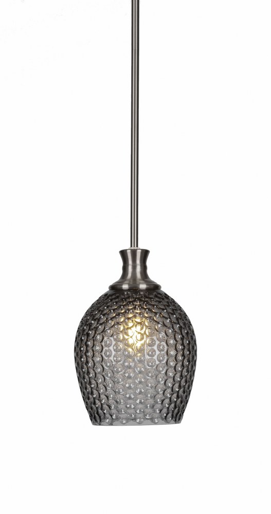 Toltec Lighting-76-BN-4902-Zola-1 Light Chain Hung Pendant-9.25 Inches Wide by 12.5 Inches High   Brushed Nickel Finish with Smoke Textured Glass