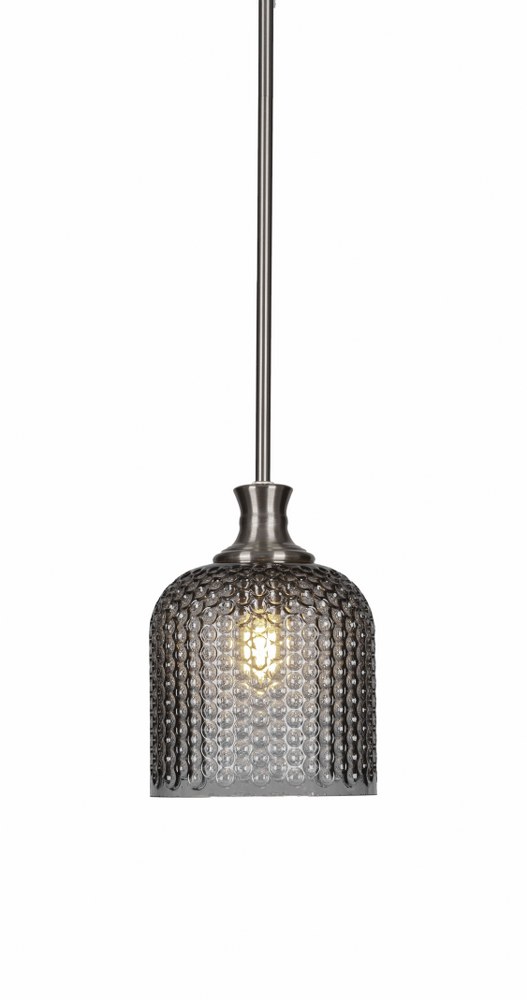 Toltec Lighting-76-BN-4912-Zola-1 Light Chain Hung Pendant-9.25 Inches Wide by 12.5 Inches High   Brushed Nickel Finish with Smoke Textured Glass