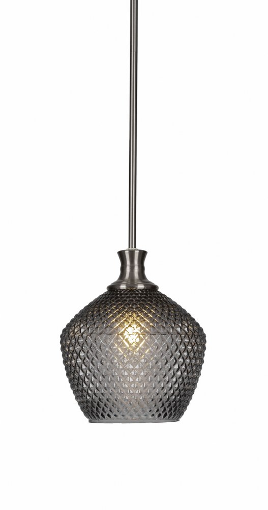 Toltec Lighting-76-BN-4922-Zola-1 Light Chain Hung Pendant-9.25 Inches Wide by 12.5 Inches High   Brushed Nickel Finish with Smoke Textured Glass