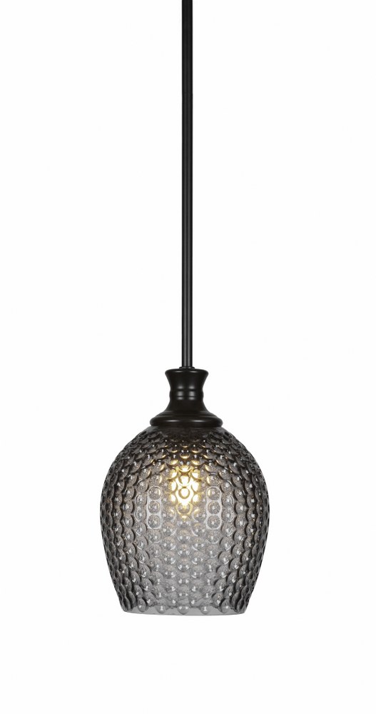 Toltec Lighting-76-MB-4902-Zola-1 Light Chain Hung Pendant-9.25 Inches Wide by 12.5 Inches High   Matte Black Finish with Smoke Textured Glass