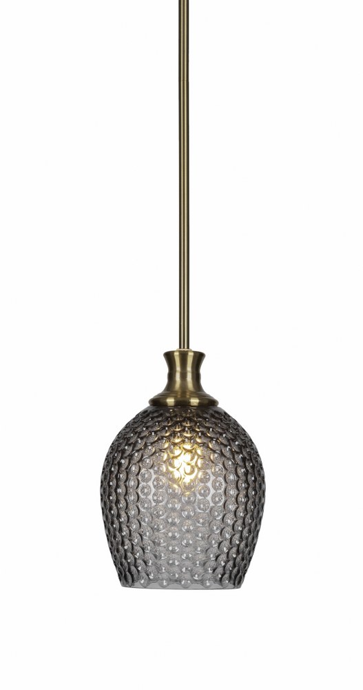 Toltec Lighting-76-NAB-4902-Zola-1 Light Chain Hung Pendant-9.25 Inches Wide by 12.5 Inches High   New Age Brass Finish with Smoke Textured Glass