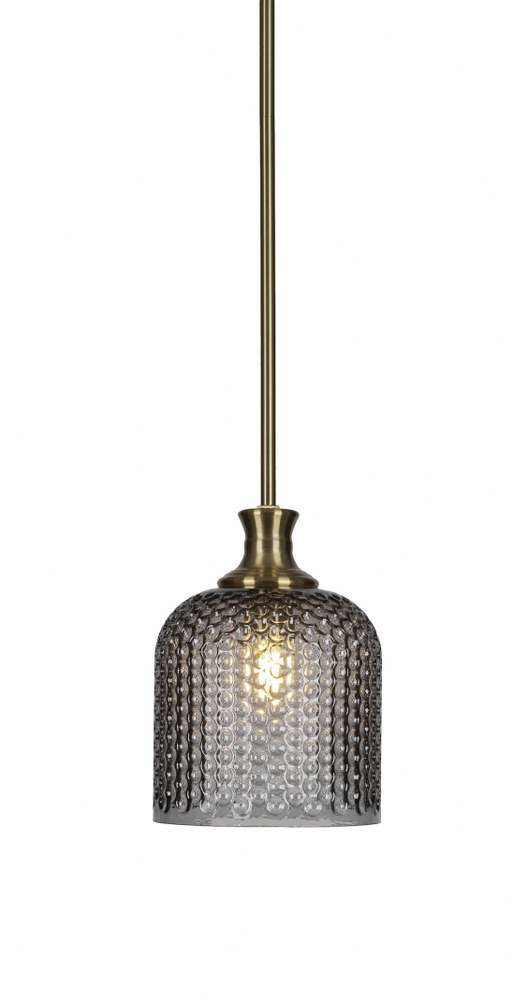 Toltec Lighting-76-NAB-4912-Zola-1 Light Chain Hung Pendant-9.25 Inches Wide by 12.5 Inches High   New Age Brass Finish with Smoke Textured Glass