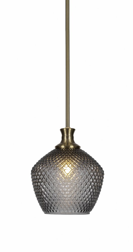 Toltec Lighting-76-NAB-4922-Zola-1 Light Chain Hung Pendant-9.25 Inches Wide by 12.5 Inches High   New Age Brass Finish with Smoke Textured Glass