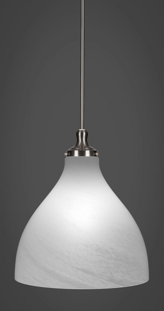 Toltec Lighting-77-BN-4741-Juno-1 Light Stem Hung Pendant-16 Inches Wide by 17.5 Inches High 16 Inch White Marble Glass  Brushed Nickel Finish