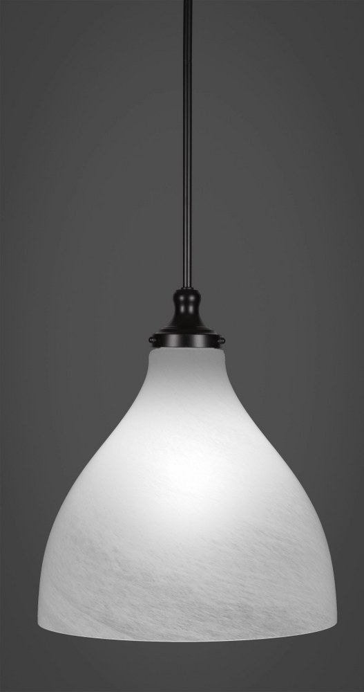 Toltec Lighting-77-MB-4741-Juno-1 Light Stem Hung Pendant-16 Inches Wide by 17.5 Inches High 16 Inch White Marble Glass  Matte Black Finish