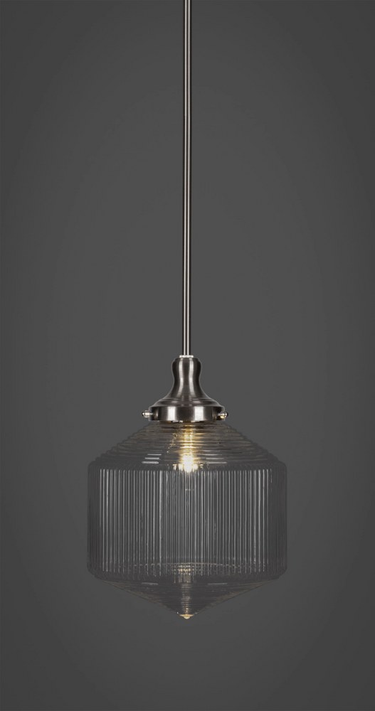 Toltec Lighting-79-BN-4620-Carina - 1 Light Stem Hung Stem Hung Pendant-12.5 Inches Tall and 10 Inches Wide Brushed Nickel Clear Ribbed Carina - 1 Light Stem Hung Stem Hung Pendant-12.5 Inches Tall an