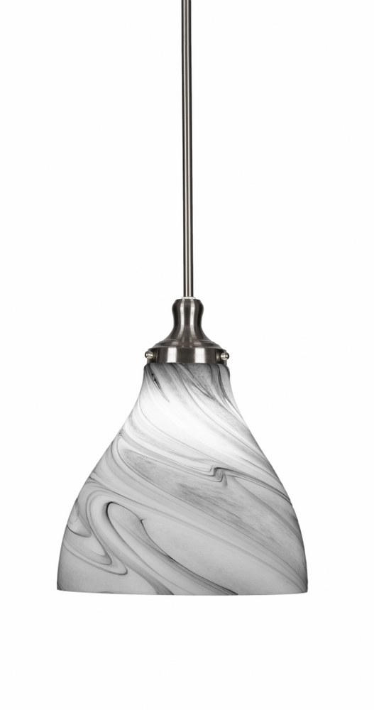 Toltec Lighting-79-BN-4729-Juno-1 Light Stem Hung Pendant-11.75 Inches Wide by 14 Inches High   Brushed Nickel Finish with Onyx Swirl Glass