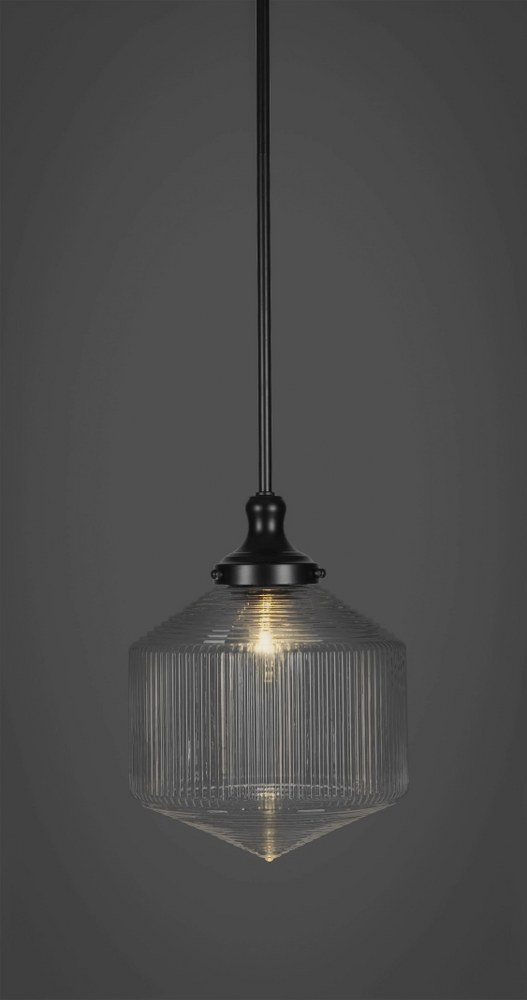 Toltec Lighting-79-MB-4620-Carina - 1 Light Stem Hung Stem Hung Pendant-12.5 Inches Tall and 10 Inches Wide Matte Black Clear Ribbed Carina - 1 Light Stem Hung Stem Hung Pendant-12.5 Inches Tall and 1