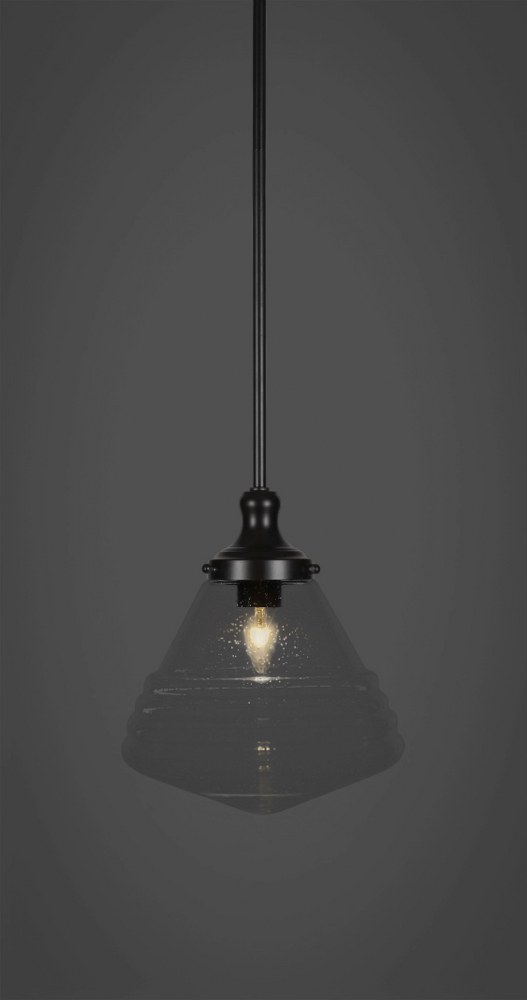 Toltec Lighting-79-MB-4710-Juno - 1 Light Stem Hung Stem Hung Pendant-11.5 Inches Tall and 10 Inches Wide Matte Black Clear Bubble Brushed Nickel Finish with Clear Bubble Glass