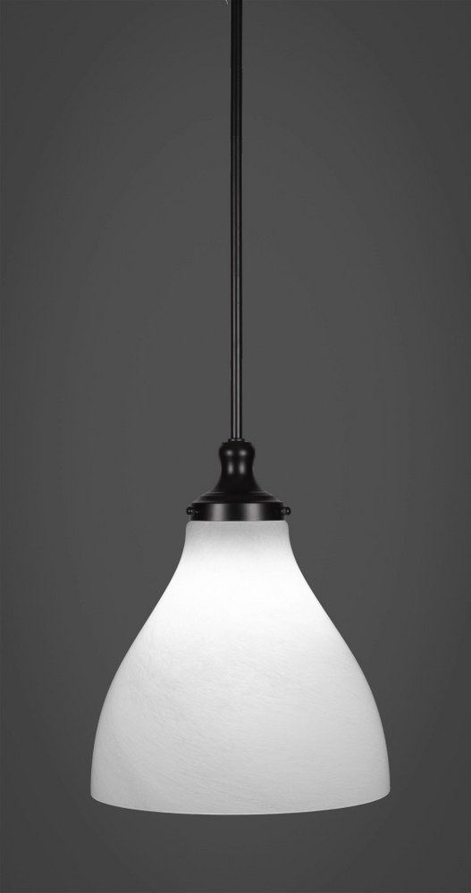 Toltec Lighting-79-MB-4721-Juno - 1 Light Stem Hung Stem Hung Pendant-13.75 Inches Tall and 11.75 Inches Wide Matte Black White Marble Juno - 1 Light Stem Hung Stem Hung Pendant-13.75 Inches Tall and 