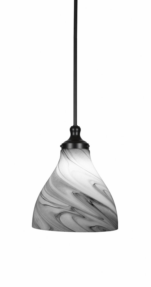 Toltec Lighting-79-MB-4729-Juno-1 Light Stem Hung Pendant-11.75 Inches Wide by 14 Inches High   Matte Black Finish with Onyx Swirl Glass