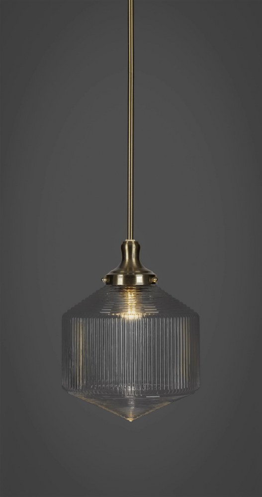 Toltec Lighting-79-NAB-4620-Carina - 1 Light Stem Hung Stem Hung Pendant-12.5 Inches Tall and 10 Inches Wide New Aged Brass Clear Ribbed Carina - 1 Light Stem Hung Stem Hung Pendant-12.5 Inches Tall a