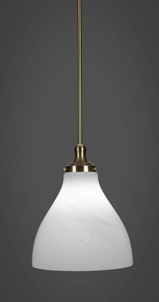 Toltec Lighting-79-NAB-4721-Juno - 1 Light Stem Hung Stem Hung Pendant-13.75 Inches Tall and 11.75 Inches Wide New Aged Brass White Marble Juno - 1 Light Stem Hung Stem Hung Pendant-13.75 Inches Tall 